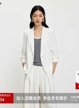 LILY2026夏新款女装莱赛尔亚麻混纺老钱收腰气质通勤白色西装外套