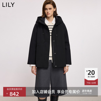 LILY鸭绒收腰连帽中长款羽绒服