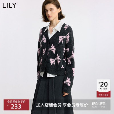 LILY撞色设计感蝴蝶结针织开衫