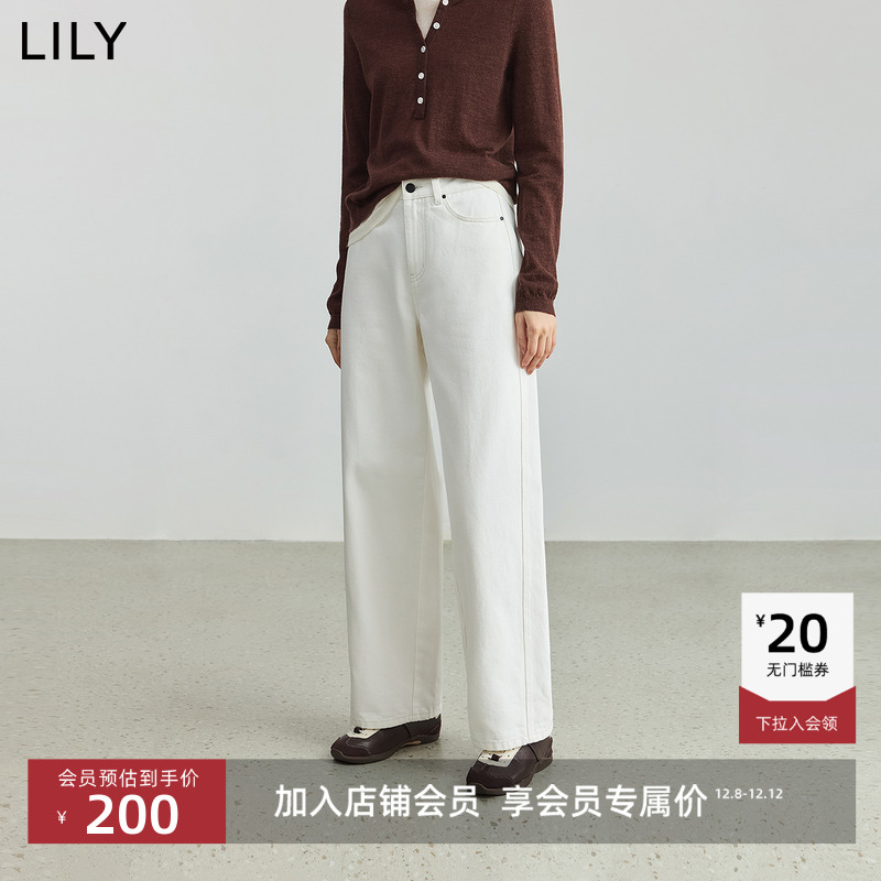 LILY通勤纯棉新款弯刀阔腿牛仔裤