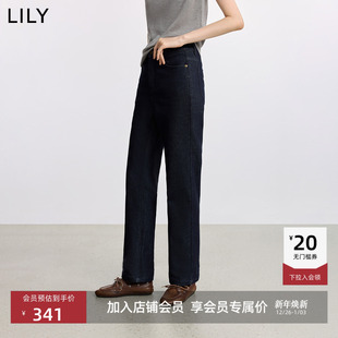 女 牛仔裤 LILY2025冬新款 复古原色拉毛翻边休闲通勤加厚小脚直筒裤