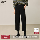 LILY2025冬新款女装含醋酸职业通勤深色加厚毛呢九分直筒裤休闲裤