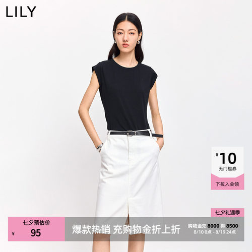 LILY通勤内搭混纺圆领小包袖T恤