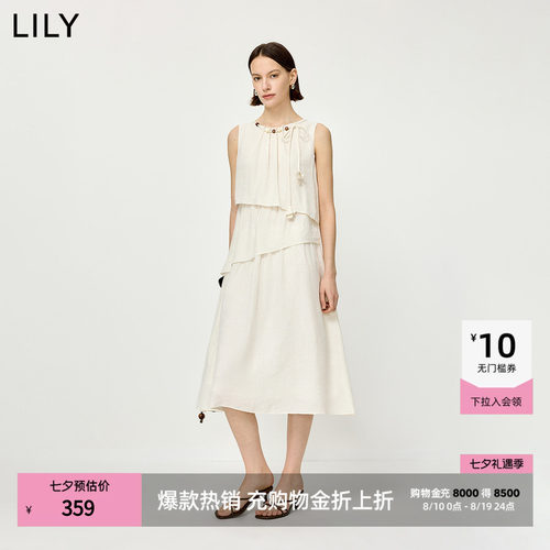LILY混纺女装串珠新款度假连衣裙