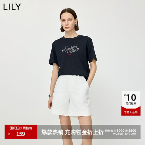 LILY撞色圆领简约印花新款T恤
