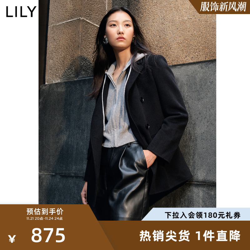 【100%羊毛】LILY双面呢大衣2023冬季新款高级感小个子毛呢外套女