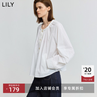 气质宽松休闲抽绳圆领百搭通勤白色外套 法式 LILY2025新款 女装