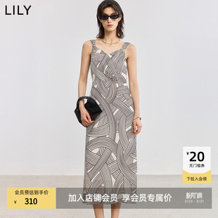 女装 LILY2025新款 莱赛尔亚麻复古设计感休闲连衣裙 商场同款