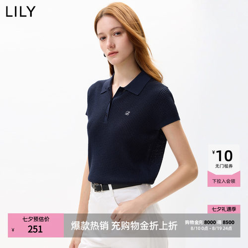 LILY通勤POLO领短袖复古针织衫