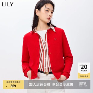 圣诞新年上衣外套平安果刺绣羊毛毛衣针织开衫 LILY2026春新款 女装