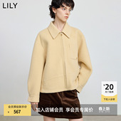 羊毛混纺翻领拉链纯色气质通勤毛呢外套短款 LILY2025冬新款 女装