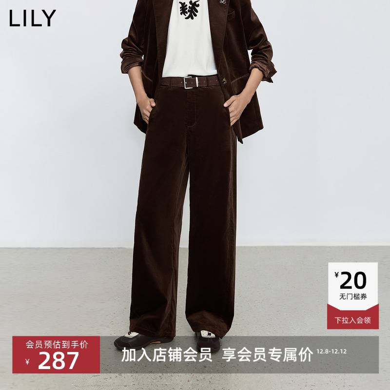 LILY灯芯绒女装弹力通勤阔腿裤