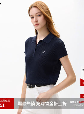 LILY通勤POLO领短袖复古针织衫