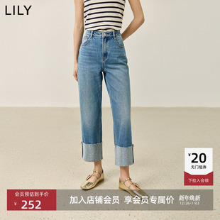 商场同款 牛仔裤 LILY冬新款 全棉翻折脚口百搭直筒裤 女 女装