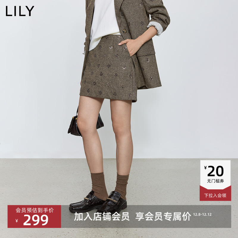 LILY珠片设计感通勤法式半身短裙