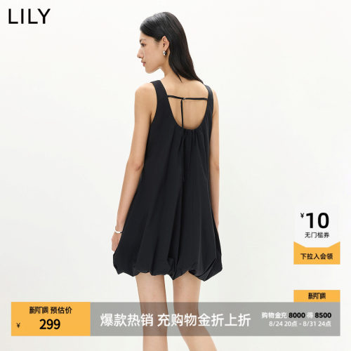 LILY通勤中长款花苞复古连衣裙