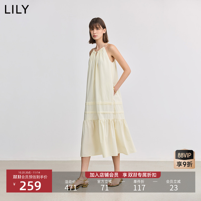 LILY挂脖新款蛋糕休闲连衣裙