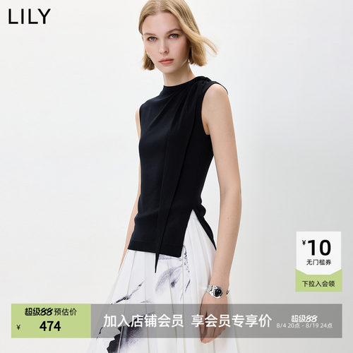 【商场同款】LILY2026秋新款莱赛尔混纺飘带休闲通勤无袖针织衫女
