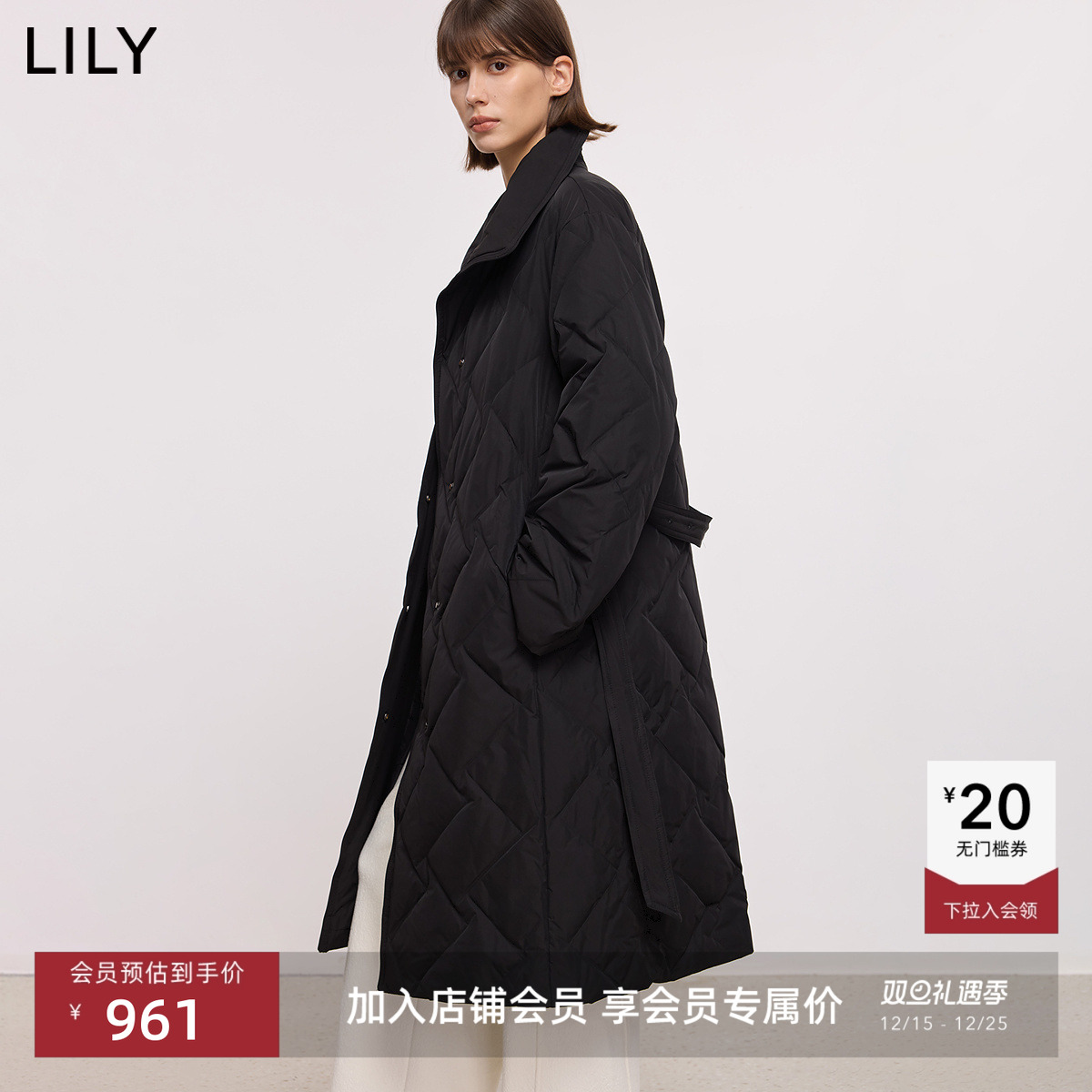 LILY通勤立领百搭收腰翻领羽绒服