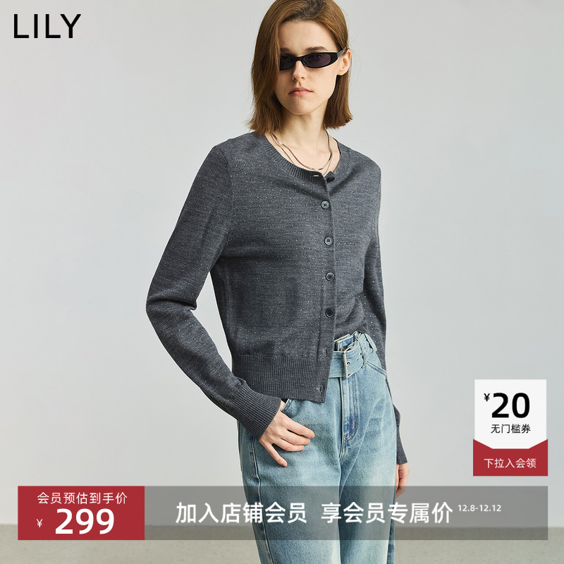 LILY通勤烫钻女装新款针织开衫