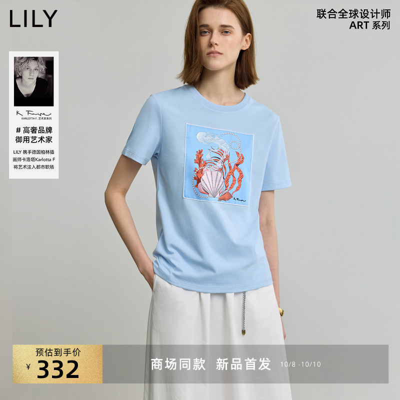 LILY正肩印花新款休闲短袖T恤