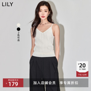LILY2025新款 气质白色小吊带镂空轻薄针织内搭背心V领小上衣 女装