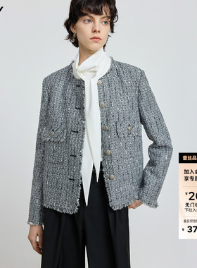 LILY2025冬新款含羊毛格雷系小香风粗花呢气质通勤灰色外套女短款