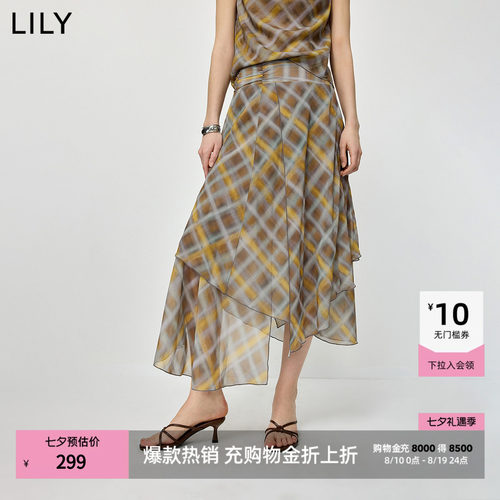 LILY通勤格纹不对称复古半身裙