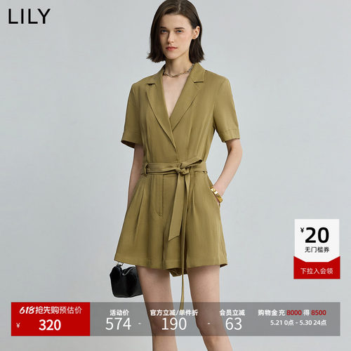 LILY莱赛尔收腰复古短袖连体裤