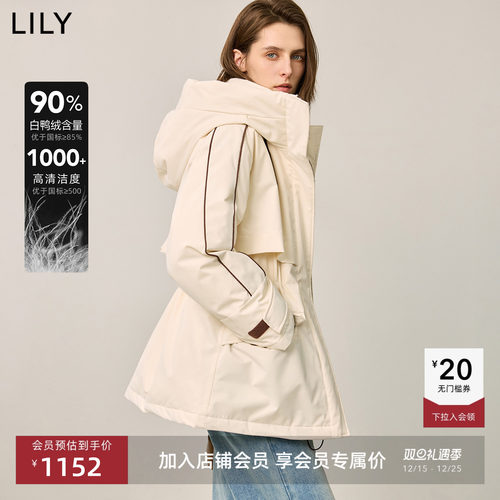 LILY连帽鸭绒羽绒服短