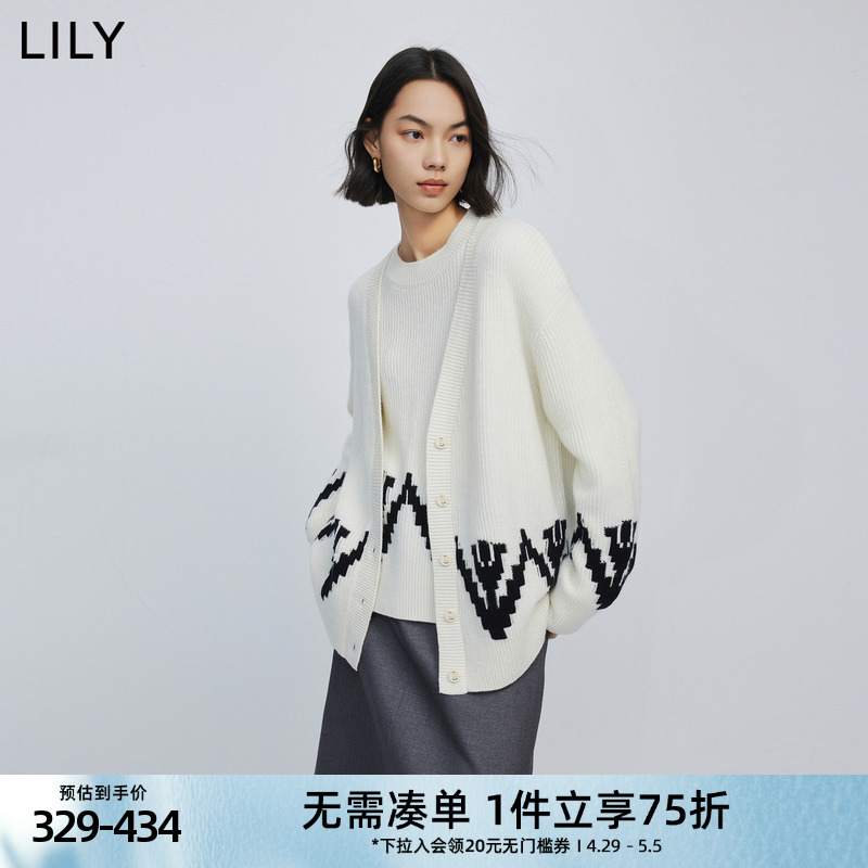 Lily新款时尚复古叠穿针织开衫