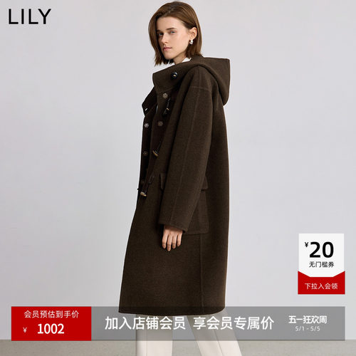 LILY学院风牛角扣复古毛呢大衣