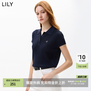 LILY2026秋新款女装含莱赛尔亚麻复古POLO领华夫格休闲通勤针织衫