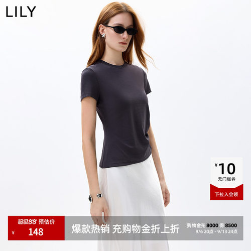 LILY通勤收腰莱赛尔简约混纺短袖