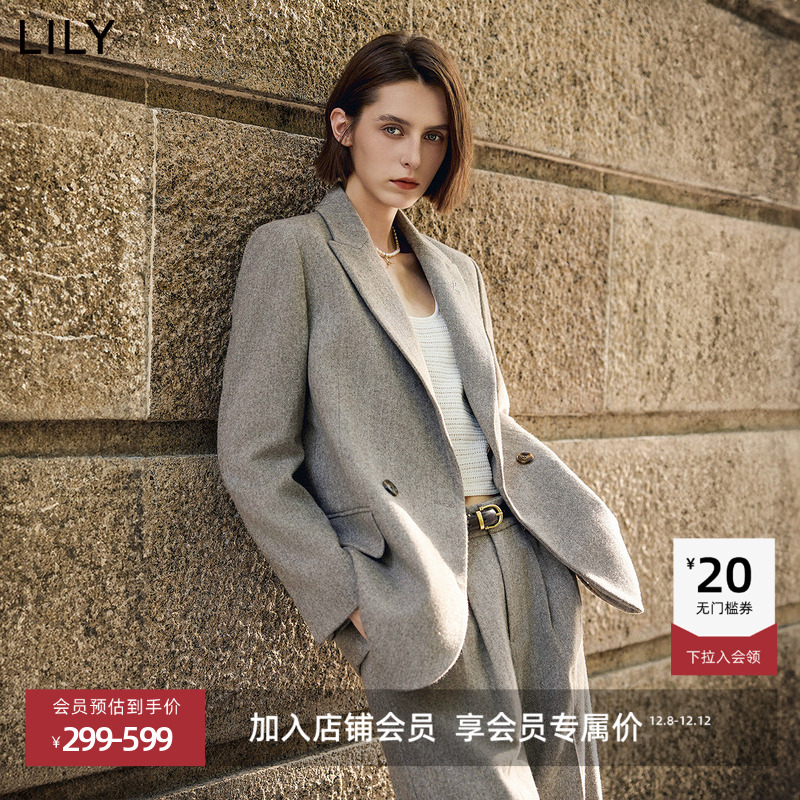 LILY绵羊毛通勤混纺复古西装外套