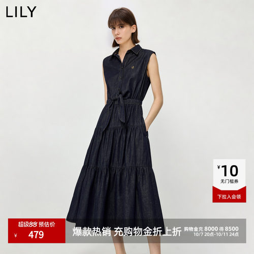 LILY纽结桑蚕丝无袖连衣裙新款