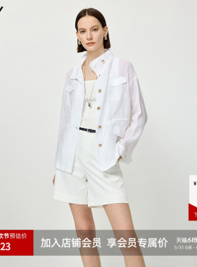 100%苎麻LILY2026夏新款女装老钱风立领收腰休闲通勤白色风衣外套