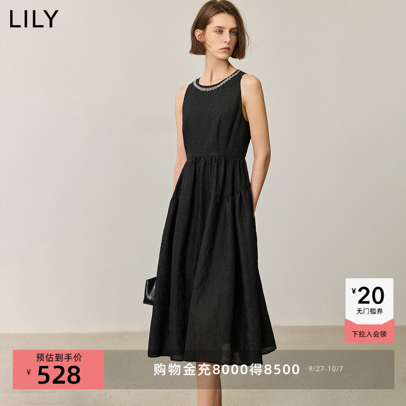 LILY钉珠收腰无袖休闲通勤连衣裙