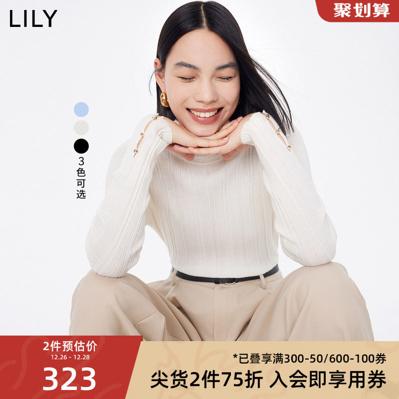 LILY2023冬新款女装可机洗全绵羊毛气质通勤保暖高领针织衫打底衫