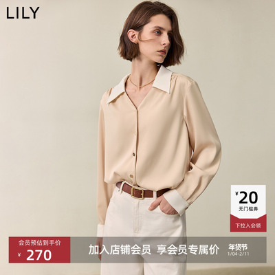 LILY通勤女雪纺翻领法式微光衬衫