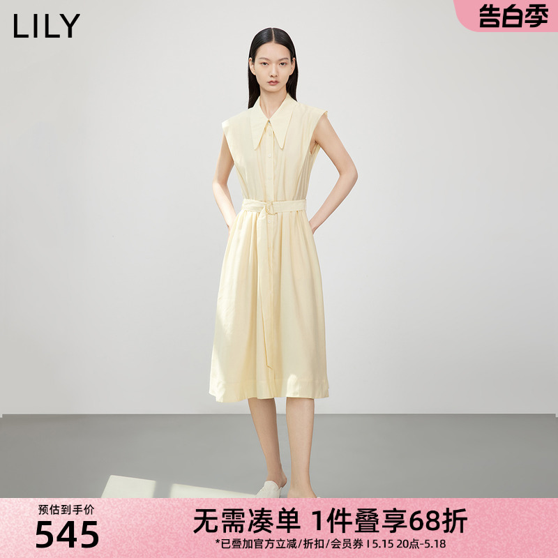 【商场同款】LILY夏新款女装天丝垂坠复古仙气无袖衬衫连衣裙