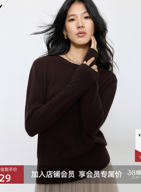 LILY2025新款女装兔绒羊毛混纺手工编织圆领套头通勤针织衫毛衣