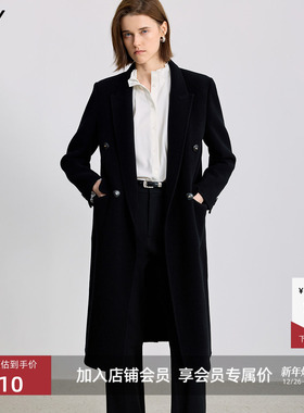 100%澳洲美丽诺羊毛LILY2025冬新款轻量双面呢毛呢大衣外套女长款