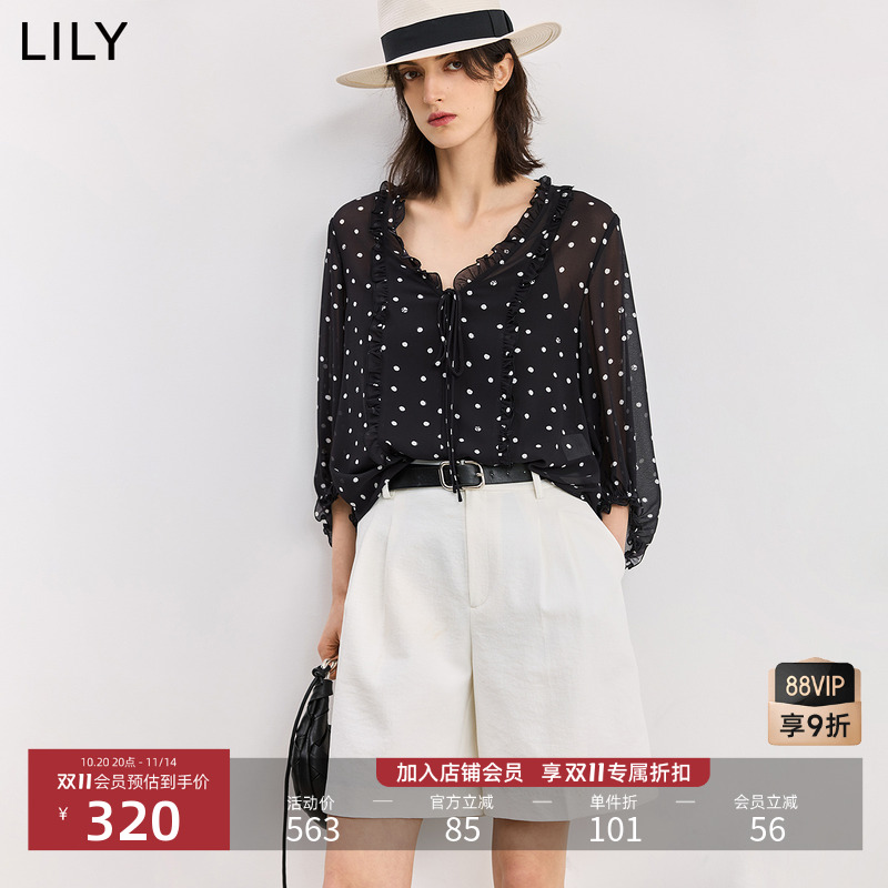 LILY法式波点宽松休闲雪纺衫