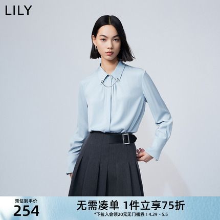 LILY2024春新款女装气质通勤款时尚别致压褶宽松垂坠感长袖衬衫女