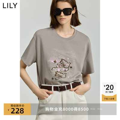 撞色设计感短袖女装圆领印花新款