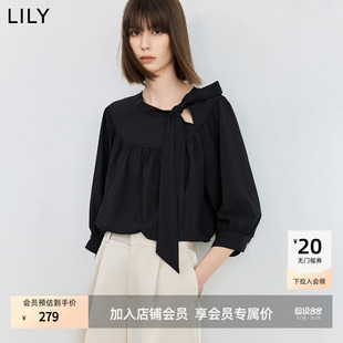 女装 宽松休闲雪纺衫 法式 七分袖 飘带领设计感泡泡袖 LILY2026夏新款