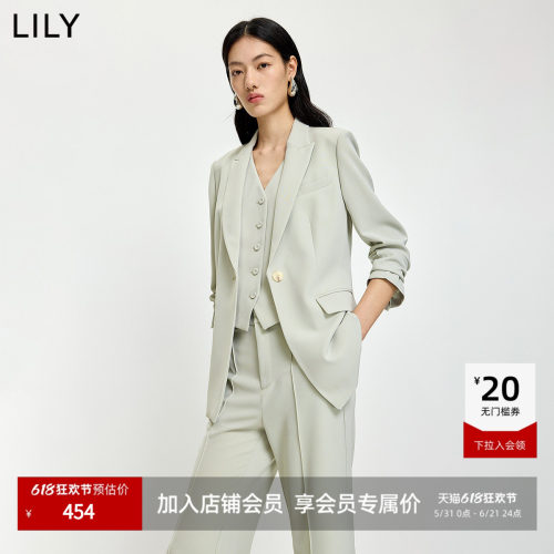 LILY通勤收腰长袖浅色简约西装