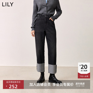 天丝棉百搭翻折脚口直筒裤 女装 LILY冬新款 牛仔裤 商场同款
