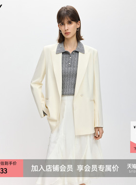 LILY2026春新款女装含羊毛时髦简约休闲廓形气质通勤白色西装外套